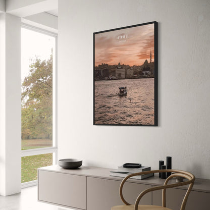 Galata Bridge Evening Poster | Istanbul Cityscape | Twilight Over Istanbul Waters | Turkish Decorative Art | Constantinople Scenery