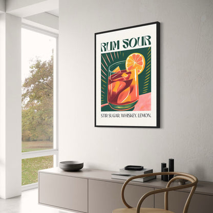 Rum Sour Cocktail | Party Poster | Home Bar Decor | Vintage Style Wall Art | Drink Recipe Artwork | Home & Garden