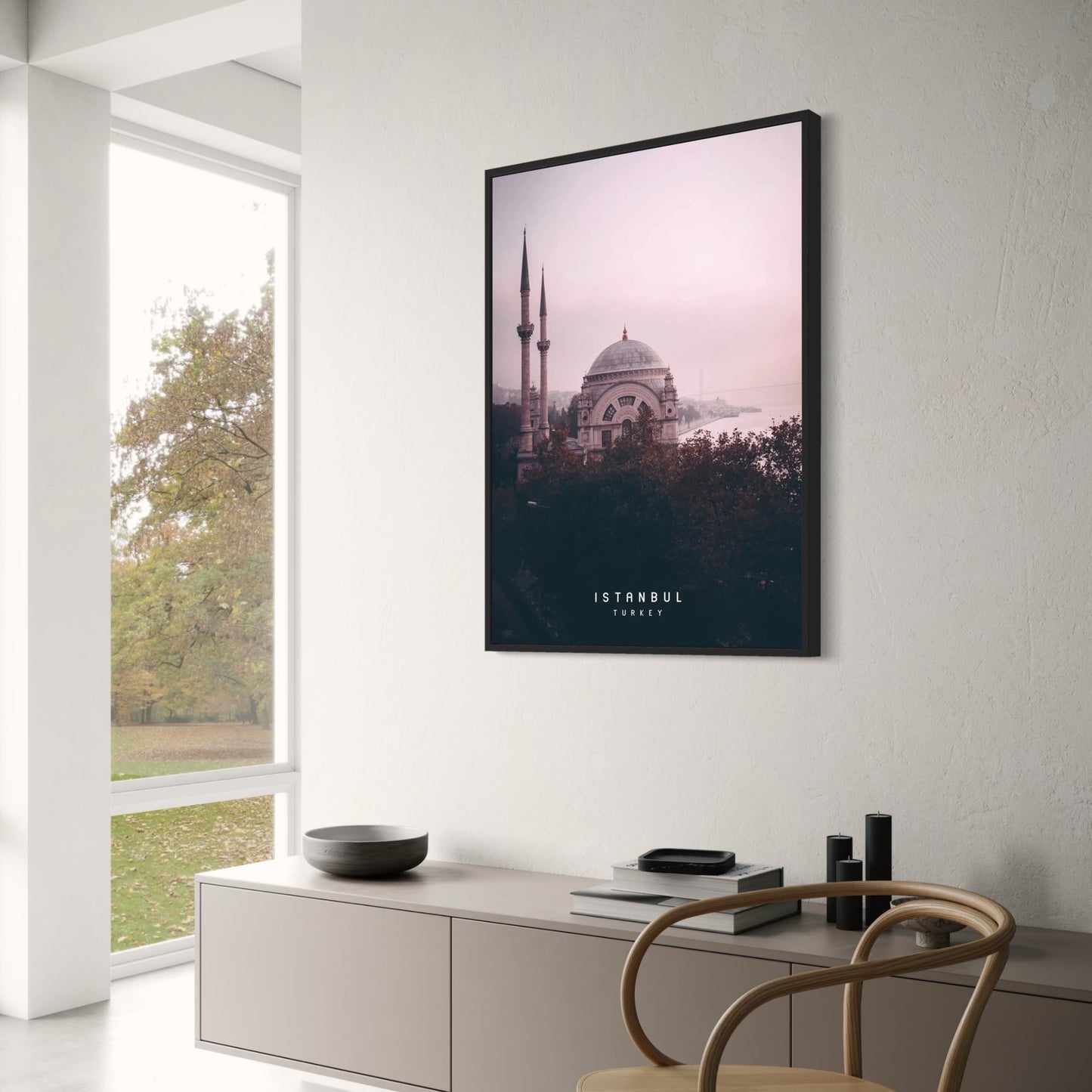 Dolmabahçe Mosque Poster | Istanbul | Scenic Bosphorus View | Tranquil Constantinople Landscape | Peaceful Morning Art Print