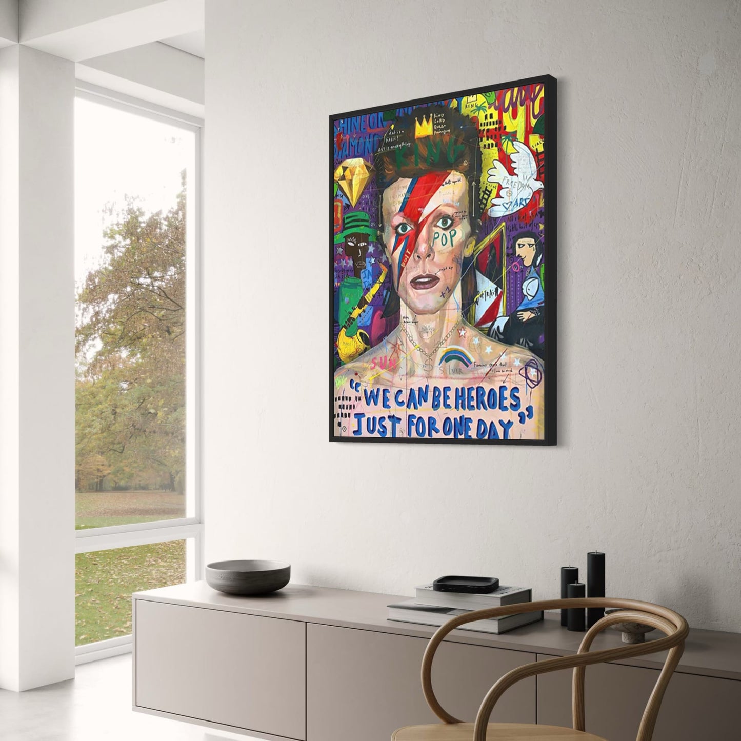 Abstract David Bowie Graffiti Art | Pop Canvas Poster Prints | Wall Decor for Living Room