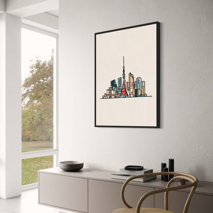 Tokyo Minimalist Skyline Art Poster | Modern Cityscape Drawing | Unique Decorative Wall Art | Perfect for Home and Office