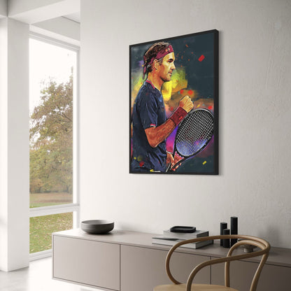Roger Federer Poster | Focused Tennis Player Art | Sports Celebrity Decor | Determined Athlete Wall Art