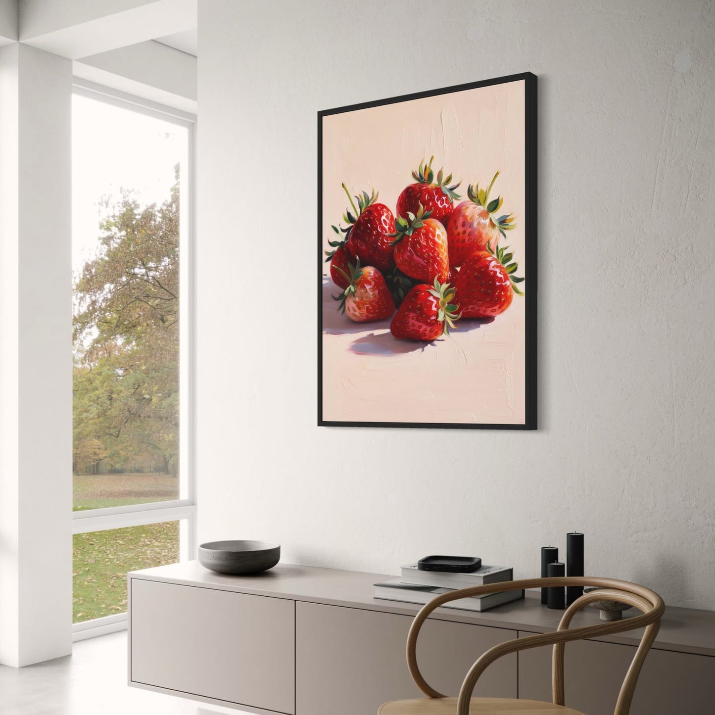 Strawberry Art | Botanical-Style | Vibrant Red