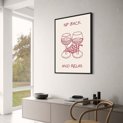 Hand Drawn Minimalist Poster | Sip Back & Relax Design | Art Decor for Home & Garden | Tranquil Wall Art
