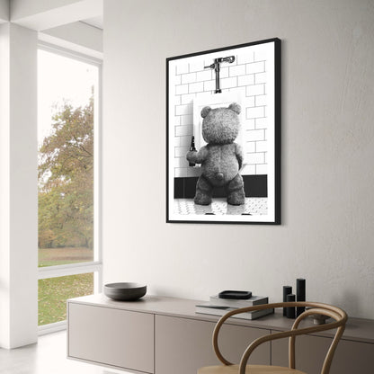 Black White Bear Art Print | Cute Bathroom Wall Poster | Modern Home Decoration | Canvas Picture