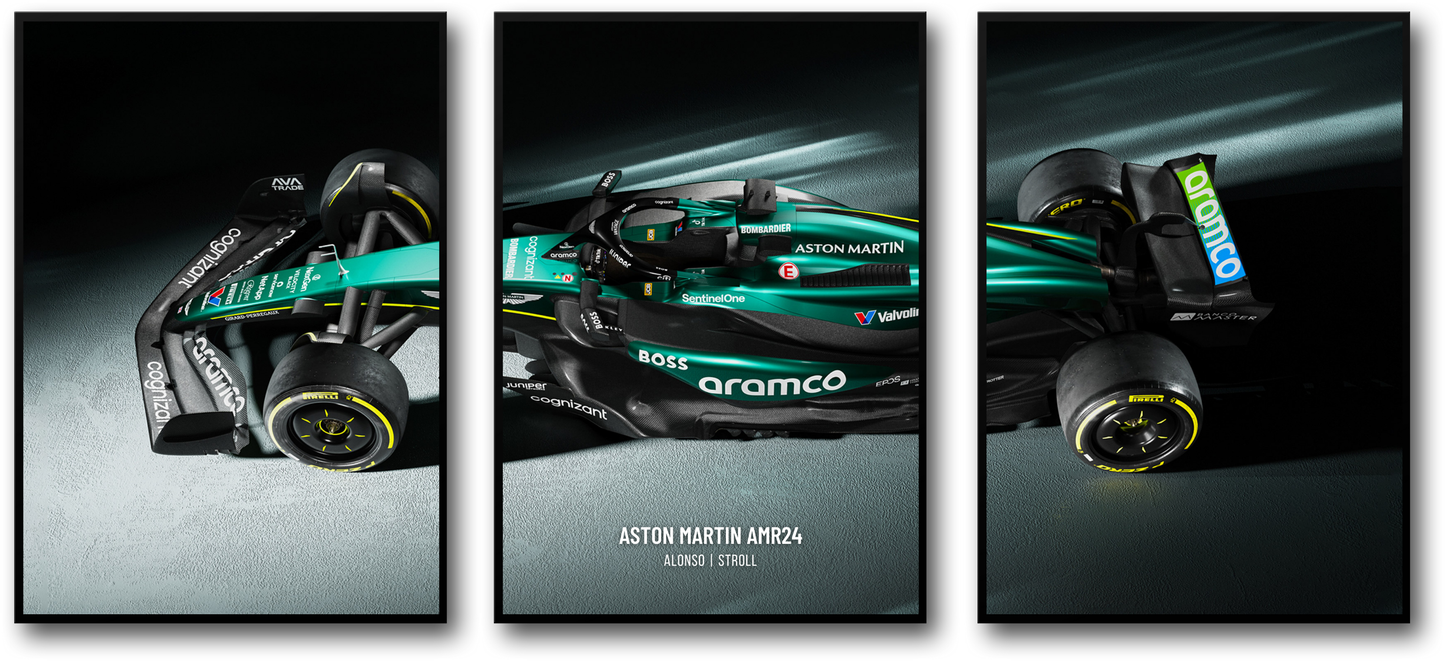 3-Piece Formula 1 Car Poster | Aston Martin AMR | Triple Panel Racing Artwork | Stunning Wall Decor | F1 Gift Idea