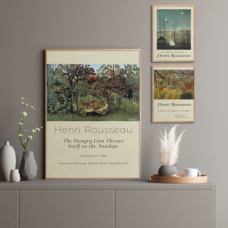 Henri Rousseau Poster | The Hungry Lion | Striking Wildlife Scene | Art Print Decor | Home Wall Art | Nature-Inspired Artwork