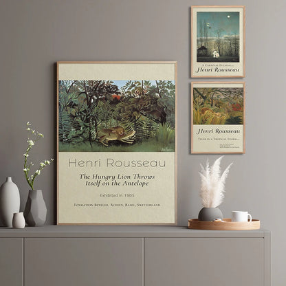 Henri Rousseau Poster | The Hungry Lion | Striking Wildlife Scene | Art Print Decor | Home Wall Art | Nature-Inspired Artwork
