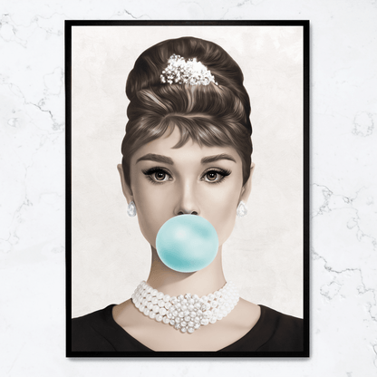 Audrey Hepburn Bubblegum Poster | Classic Hollywood Icon | Vintage Wall Art Decor | Pop Art Style | Elegant Black and White Print | Home Decor | Retro Glamour