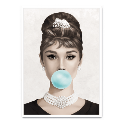 Audrey Hepburn Bubblegum Poster | Classic Hollywood Icon | Vintage Wall Art Decor | Pop Art Style | Elegant Black and White Print | Home Decor | Retro Glamour
