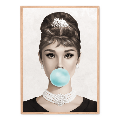 Audrey Hepburn Bubblegum Poster | Classic Hollywood Icon | Vintage Wall Art Decor | Pop Art Style | Elegant Black and White Print | Home Decor | Retro Glamour