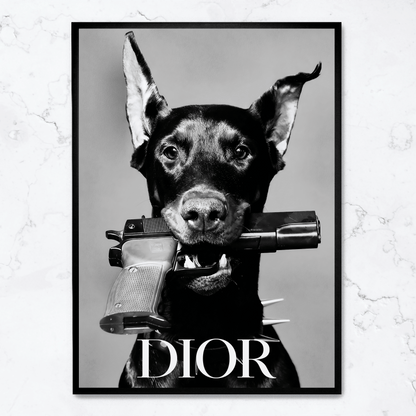 Dior Dog Poster | Elegant Home Decor Artwork | Stylish Visual Art Print | Perfect for Living Room or Office | High-Quality Design