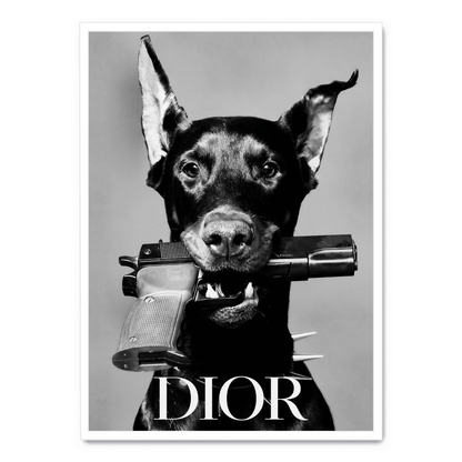 Dior Dog Poster | Elegant Home Decor Artwork | Stylish Visual Art Print | Perfect for Living Room or Office | High-Quality Design