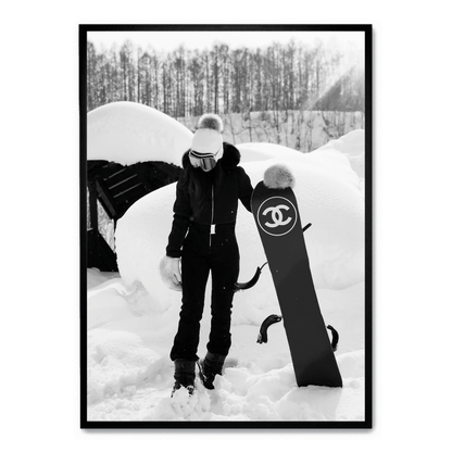 Chanel Snowboard Enthusiast Poster | Fashionable Girl Illustration | Winter Sports Decor | Wall Art for Modern Interiors | Luxury Brand Poster