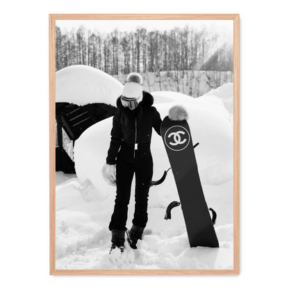 Chanel Snowboard Enthusiast Poster | Fashionable Girl Illustration | Winter Sports Decor | Wall Art for Modern Interiors | Luxury Brand Poster