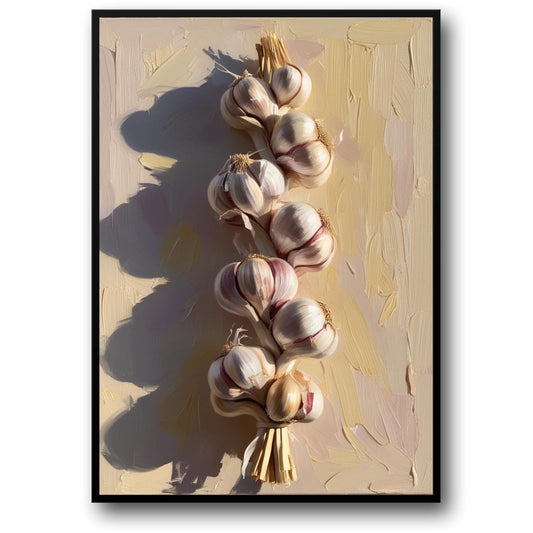 Braided Garlic Artwork Poster | Vegetables Print | Home Decor Wall Art | Kitchen Decoration | Rustic Garlic String | Culinary Themed Visual Artwork