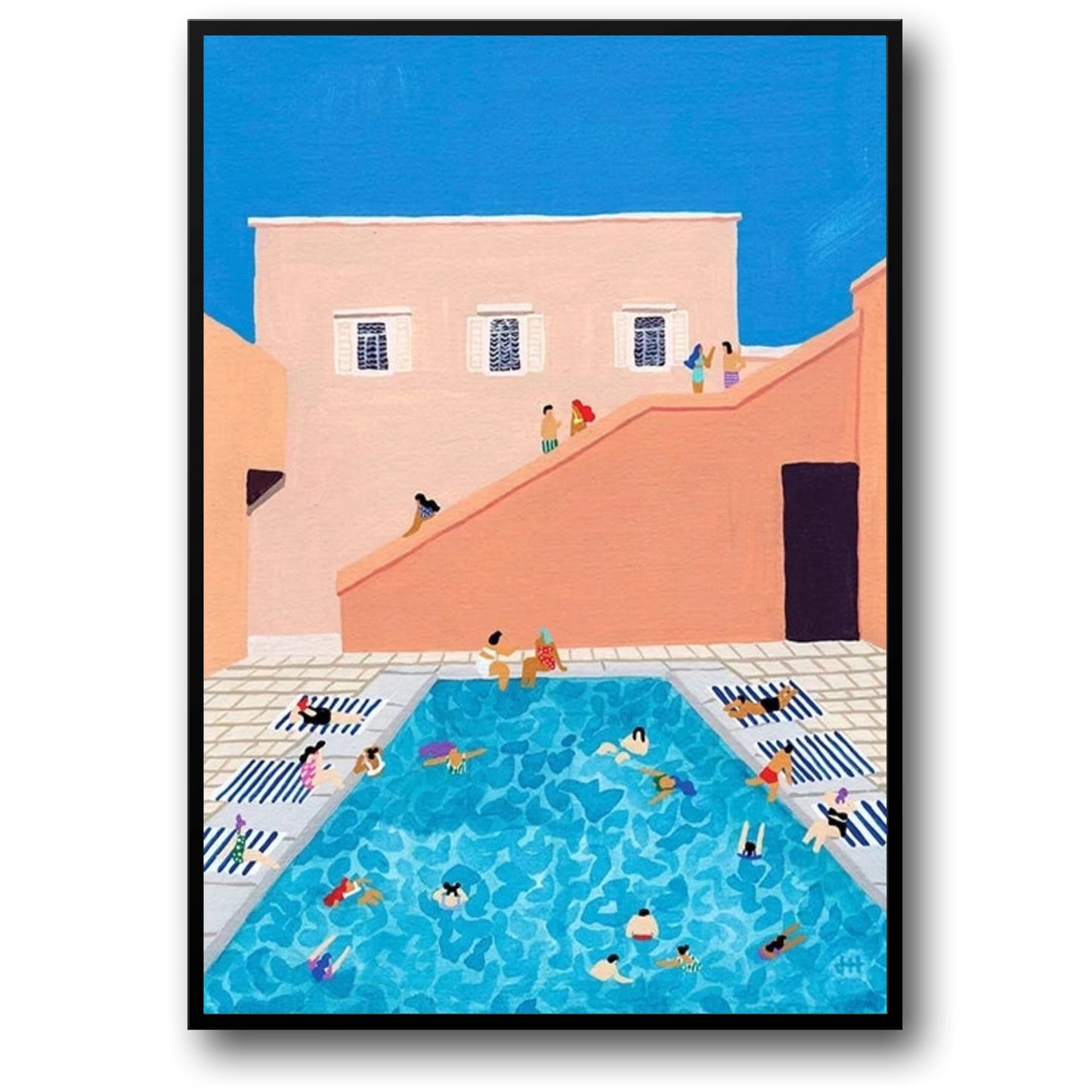 Afternoon at the Pool | Artistic Wall Poster | Modern Home Decor | Poolside Pastel Artwork | Relaxing Atmosphere | High-Quality Visual Art