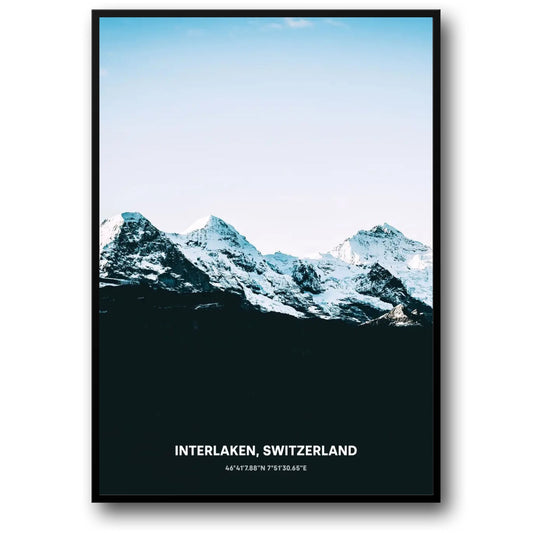 Rugged Mountain Ranges Poster | Interlaken Scenic View | Switzerland Winter Landscape Art | Home Decor Wall Art