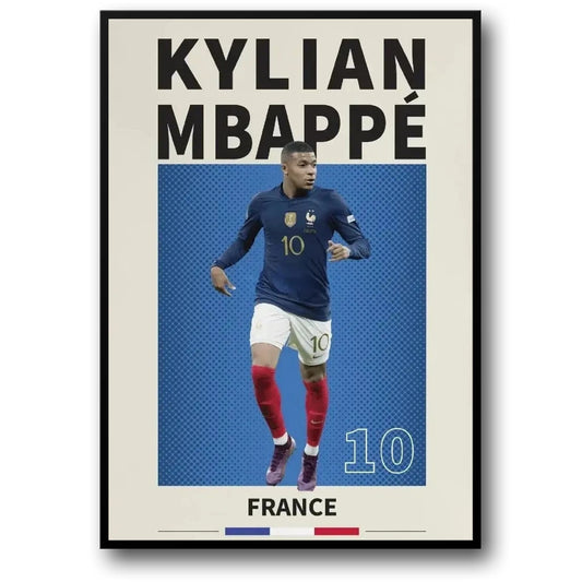 Famous Football Players Poster | Soccer Art | Kylian Mbappe 10 | Sports Wall Decor