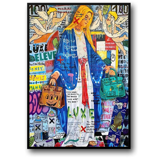 Abstract Pop Art Poster | Queen of England Graffiti Portrait | Canvas Wall Art for Living Room Decor