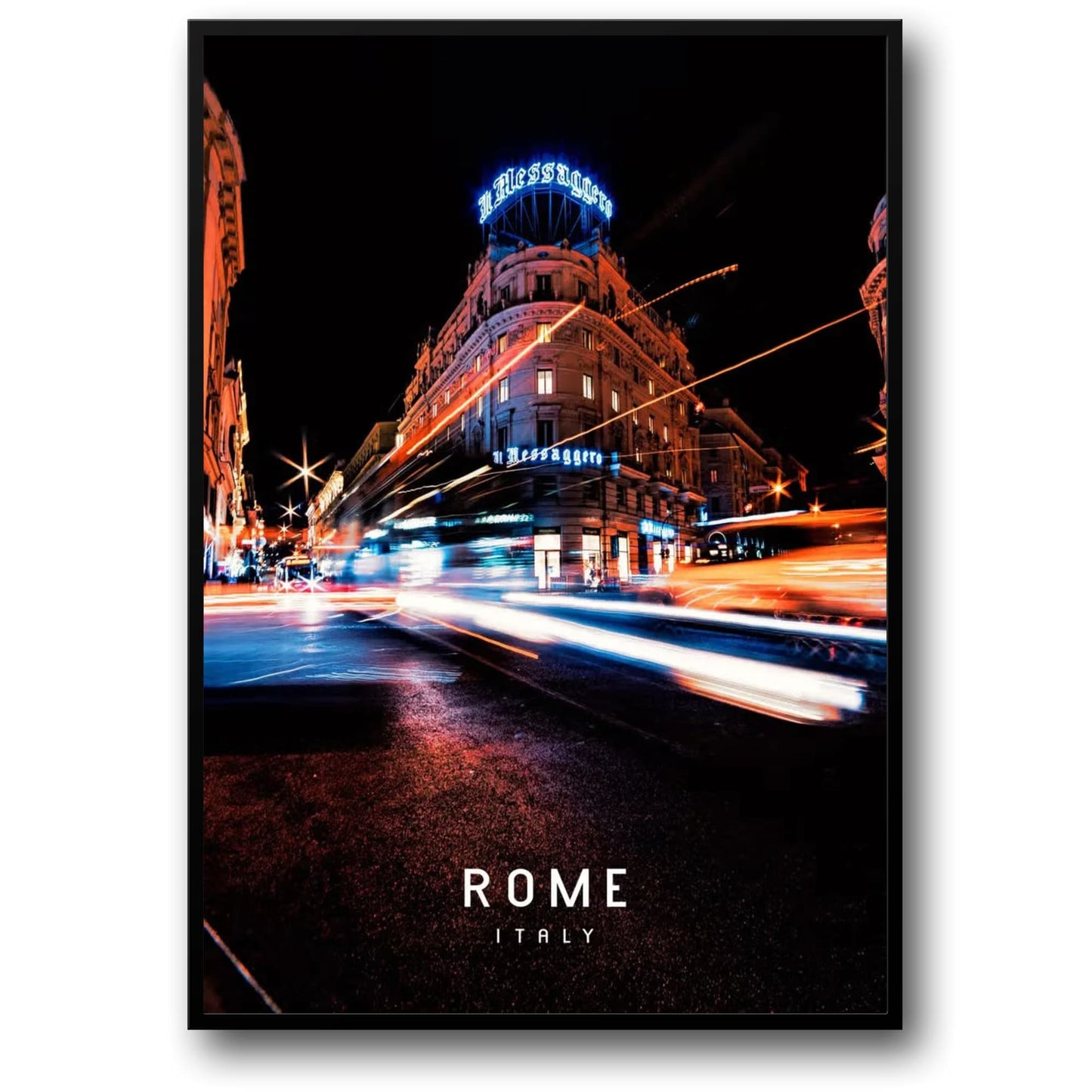 Il Messaggero Building | Rome | Italy | Night Lights and City Vibes | Modern Meets Historic | Dynamic Rome Posters