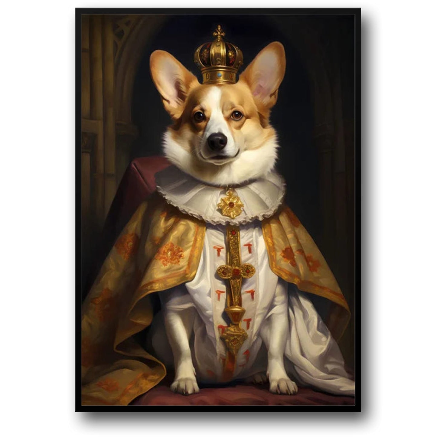 "Crown Adorned Corgi | Regal Dog Portrait Poster | Elegant Home Decor Artwork"