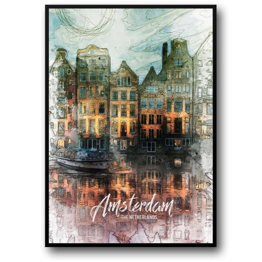Canal Houses | Amsterdam | Netherlands | Traditional Dutch Architecture | Iconic Amsterdam Canals | Urban Architecture Posters