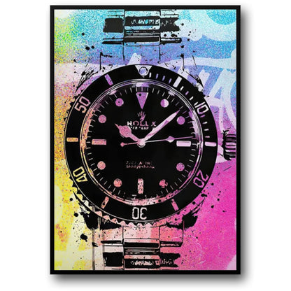 Rainbow Graffiti Timepiece Poster | Colorful Artistic Rolex Design | Modern Urban Wall Art Decor