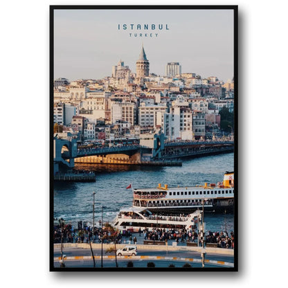 Galata Bridge Poster | Istanbul Cityscape | Bustling Life Over Golden Horn | Stunning Wall Art for Home Decor | Scenic Constantinople Views