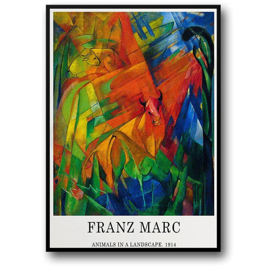 Franz Marc Poster | Animals in a Landscape 1914 | Fine Art Print | Wall Decor | Home & Garden Artwork