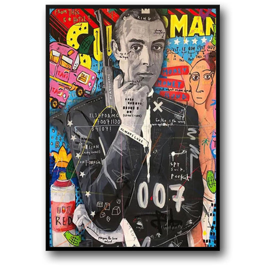Sean Connery| James Bond | Abstract Street Pop Art | Graffiti Canvas Poster | Portrait Wall Art | Home Decor