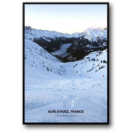 Sweeping Snowscapes Poster | Alpe d'Huez Winter Scenery | Stunning French Alpine Landscape Art | Capture the Beauty of Snowy Mountains