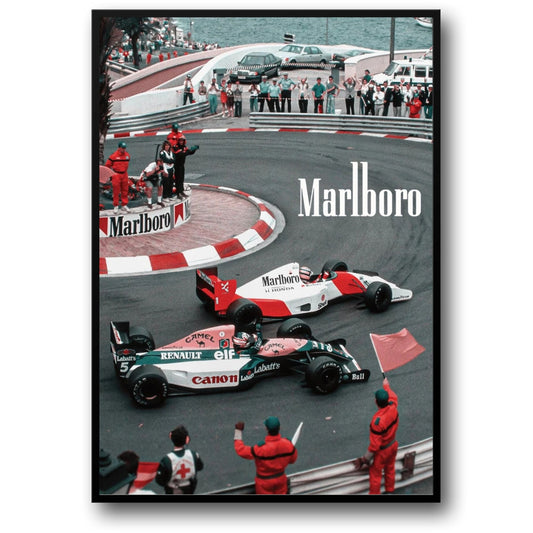 Ayrton Senna vs Nigel Mansell | Monaco Grand Prix Poster | Vintage Formula 1 Racing Art | McLaren vs Canon Williams-Renault Decor