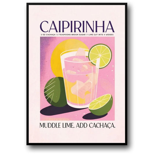 Caipirinha Cocktail Art Print | Illustrated Recipe Decor | Kitchen Wall Poster | Bar & Beverage Display | Vibrant Home Decoration