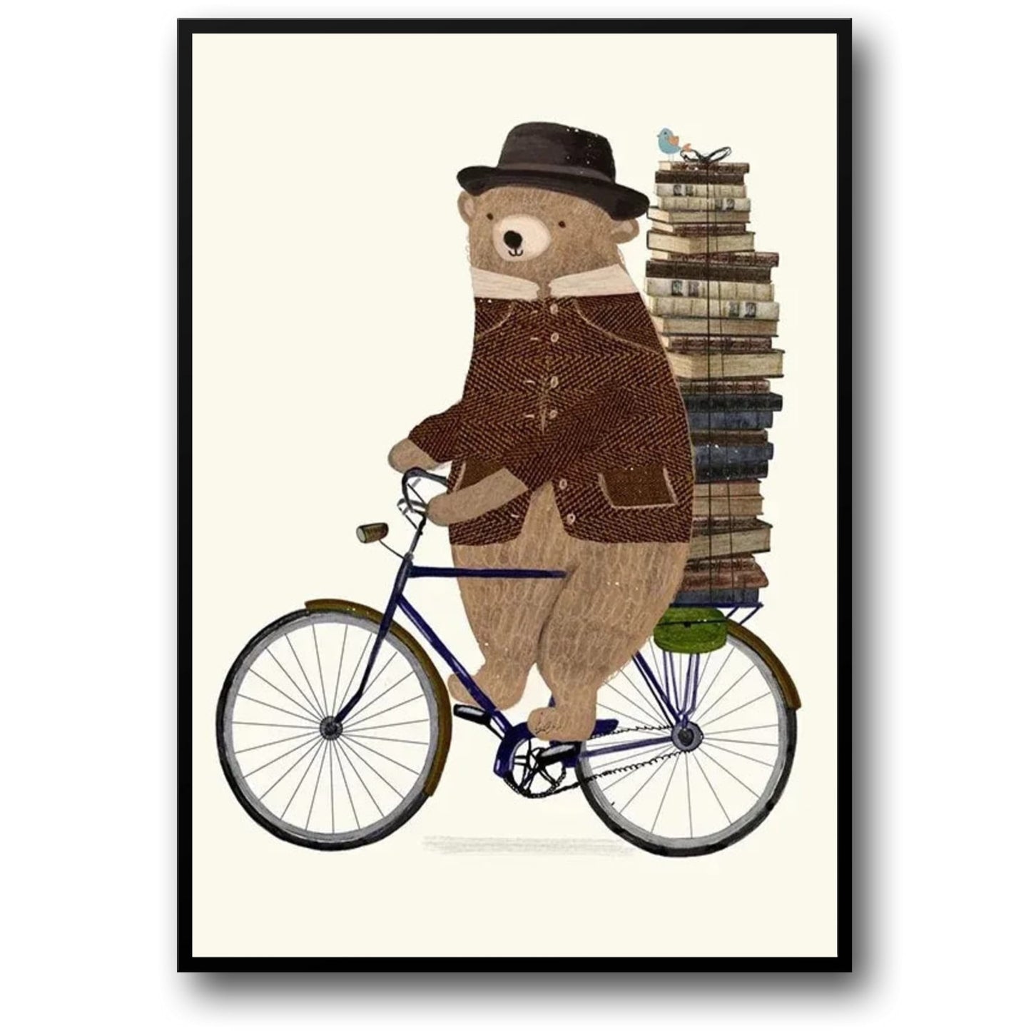 Bear's Bibliocycle | Whimsical Poster | A Joyful Adventure in Animated Art | Decorative Wall Art