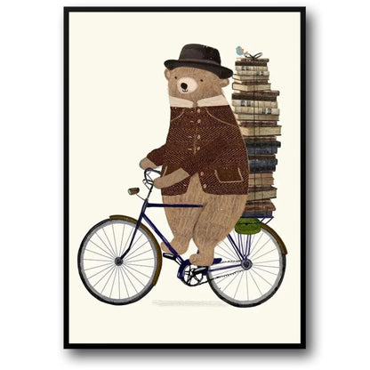 Bear's Bibliocycle | Whimsical Poster | A Joyful Adventure in Animated Art | Decorative Wall Art