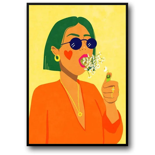 Chic Contemporary Flower Blowing Kiss Poster | Minimalist Art Print | Stylish Wall Decor