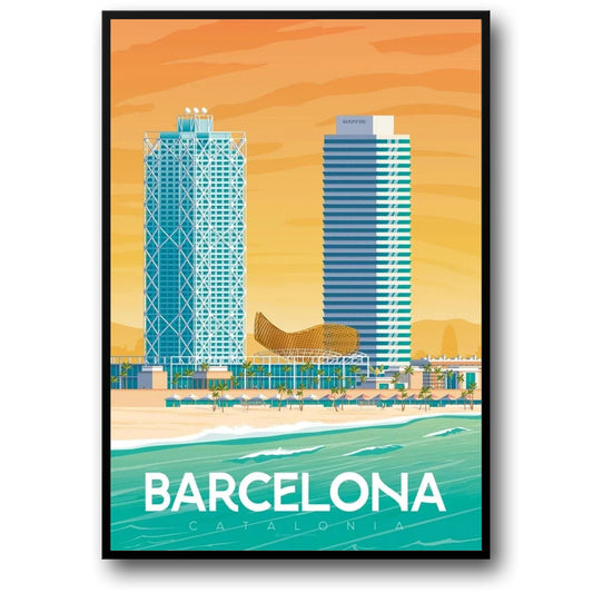 Barcelona Beach | Iconic Destinations | Scenic Travel Poster | Vibrant Colors | Wall Art Decor | Spanish Coastline