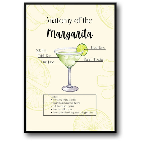 Cocktail Recipe Illustration Poster | Margarita Anatomy Art | Kitchen Wall Decor | Mixology Guide | Bar Artwork