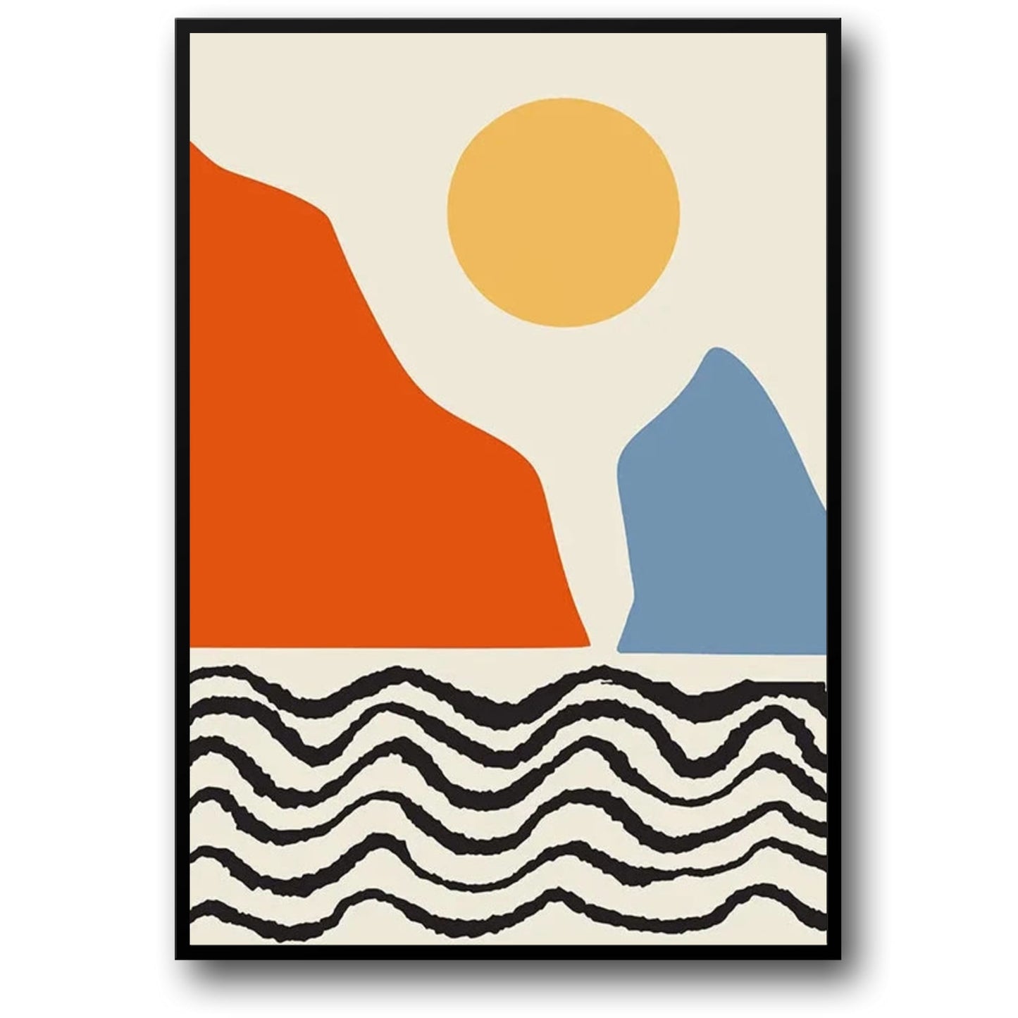 Piet Mondrian Inspired Poster | Red & Blue Abstract Mountains | Waves Art Decor