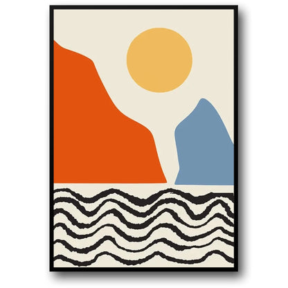 Piet Mondrian Inspired Poster | Red & Blue Abstract Mountains | Waves Art Decor