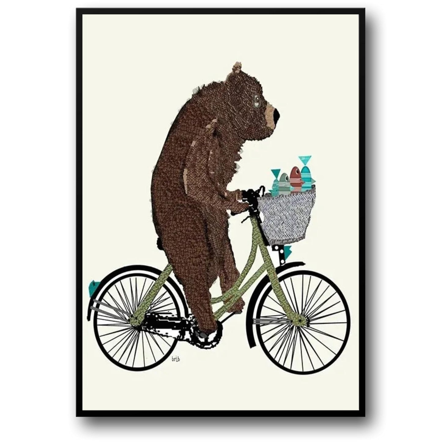 Bear and Fishes Poster | Whimsical Wheels Artwork | Joyful Animated Adventure Decor