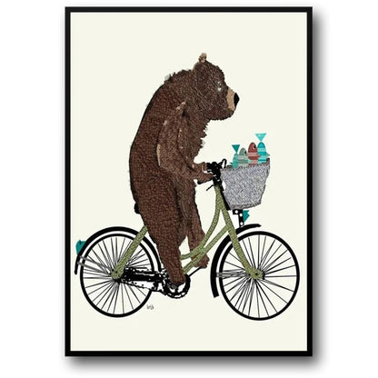 Bear and Fishes Poster | Whimsical Wheels Artwork | Joyful Animated Adventure Decor