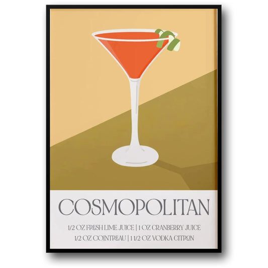 Cocktail Recipe Poster | Modern Cosmopolitan Art | Kitchen Decor | Bar Wall Art | Home Decor | Stylish Drink Recipe Poster | Beverage Artwork