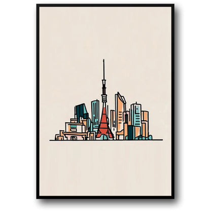 Tokyo Minimalist Skyline Art Poster | Modern Cityscape Drawing | Unique Decorative Wall Art | Perfect for Home and Office