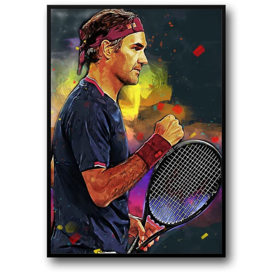 Roger Federer Poster | Focused Tennis Player Art | Sports Celebrity Decor | Determined Athlete Wall Art