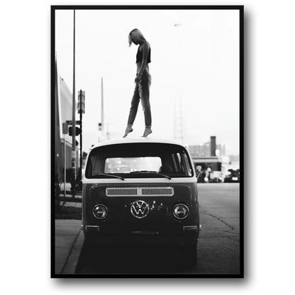 Vintage Style | Girl on Volkswagen | Retro Art