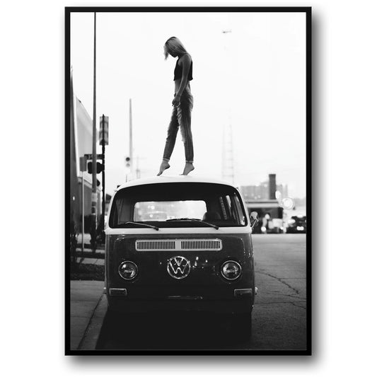 Vintage Style | Girl on Volkswagen | Retro Art
