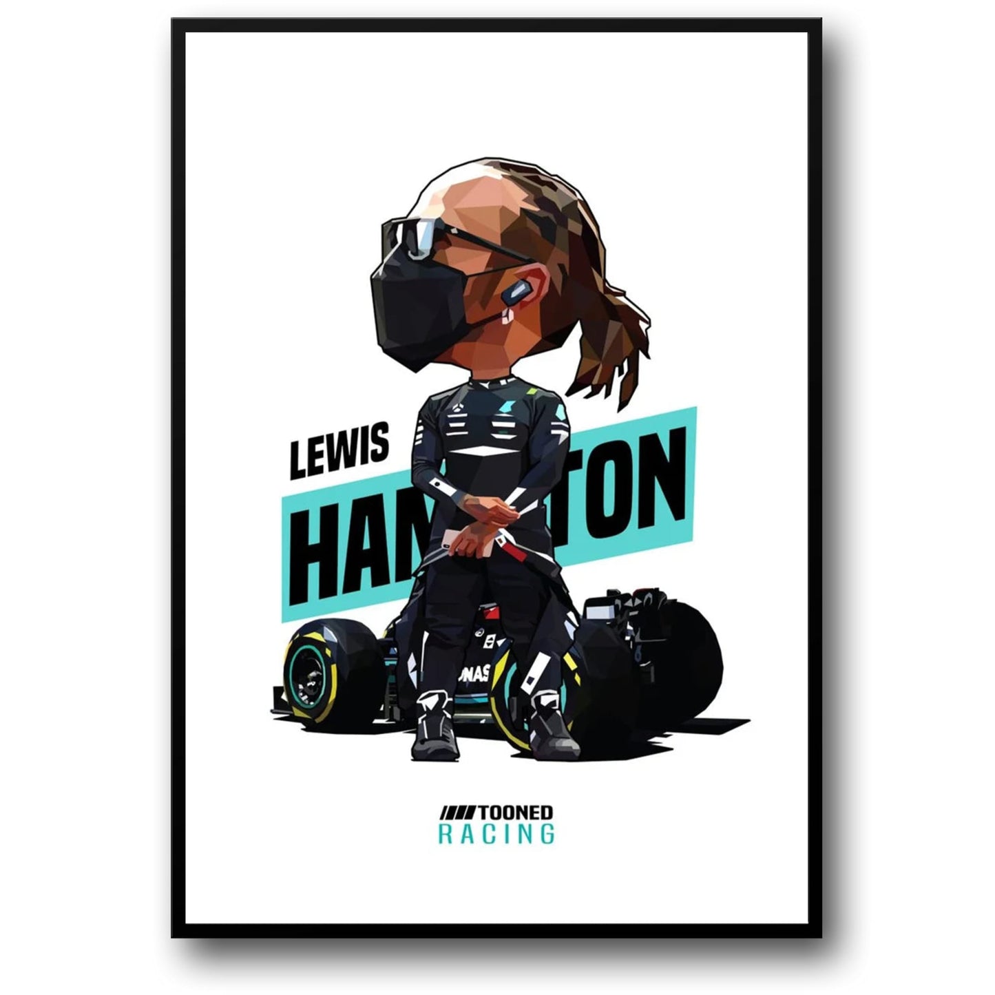Legendary F1 Racer Poster | Cartoon Lewis Hamilton Helmet Art | Formula 1 Racing Decor
