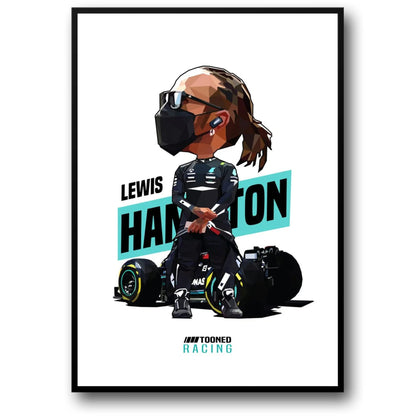 Legendary F1 Racer Poster | Cartoon Lewis Hamilton Helmet Art | Formula 1 Racing Decor